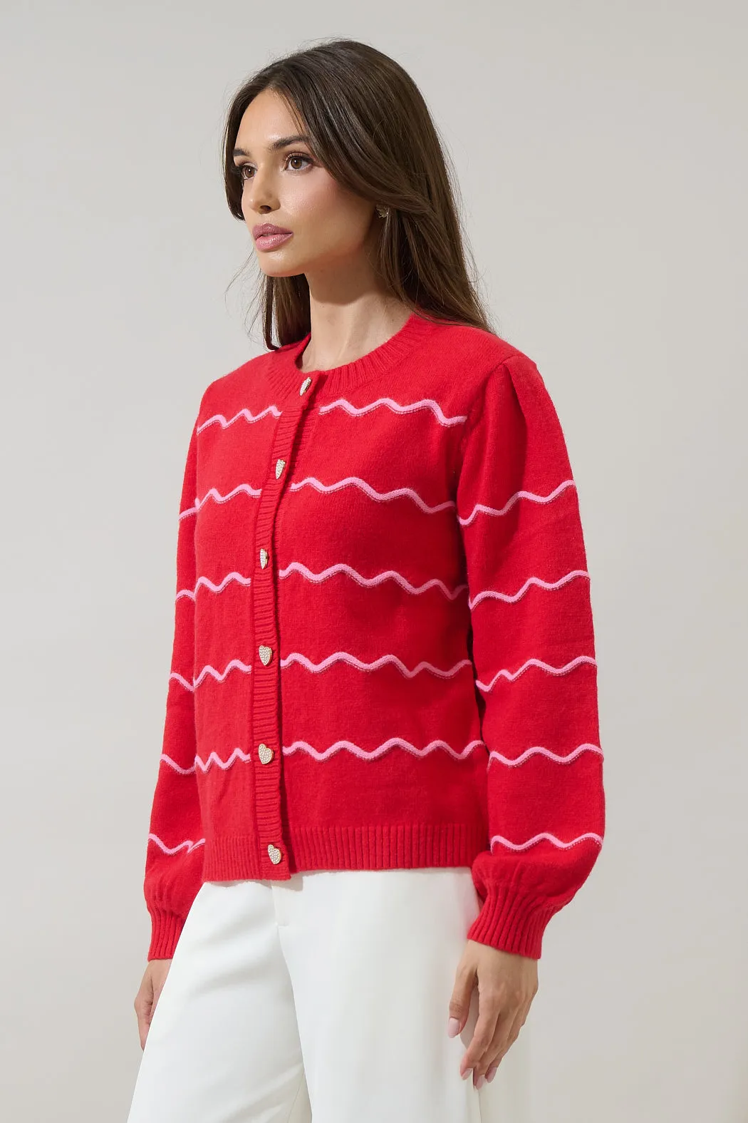 Seniry Wavy Stripe Balloon Sleeve Cardigan sold by Sugarlips product image thumbnail 3