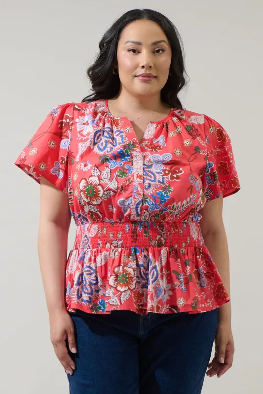 Oreanna Floral Sarina Smocked Peplum Top Curve sold by Sugarlips
