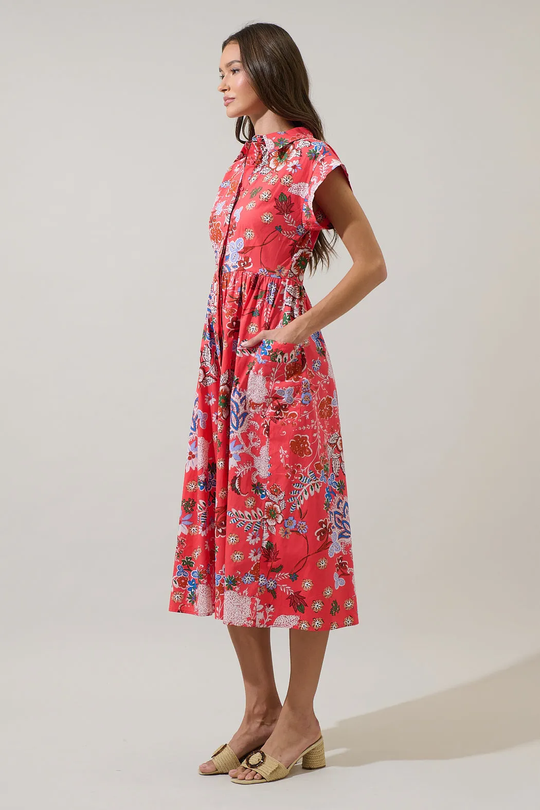 Oreanna Floral Grenola Button Up Midi Dress sold by Sugarlips product image thumbnail 3
