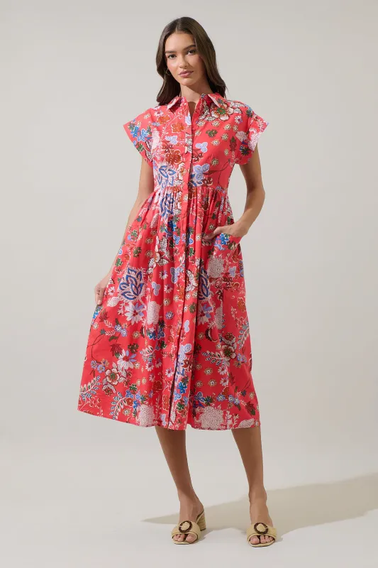 Oreanna Floral Grenola Button Up Midi Dress made by Sugarlips