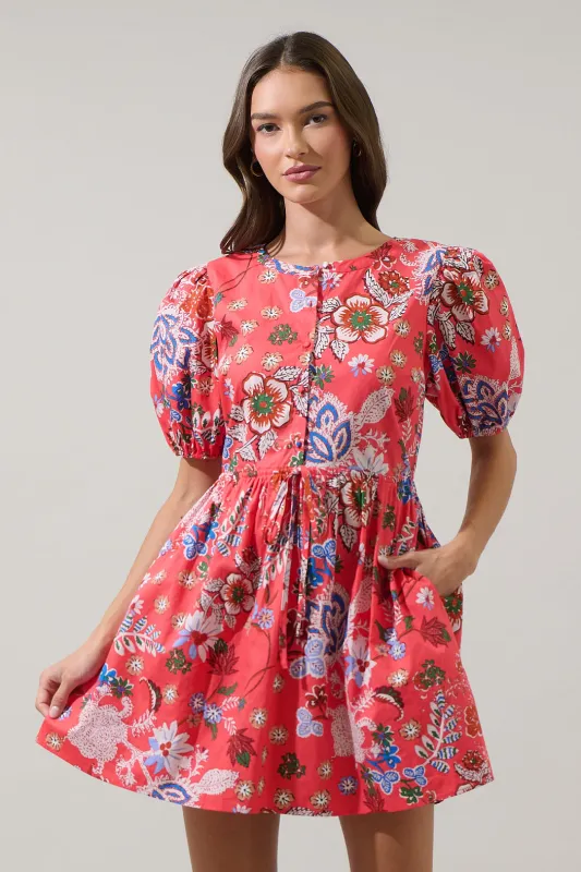 Oreanna Floral Alba Puff Sleeve Mini Dress sold by Sugarlips