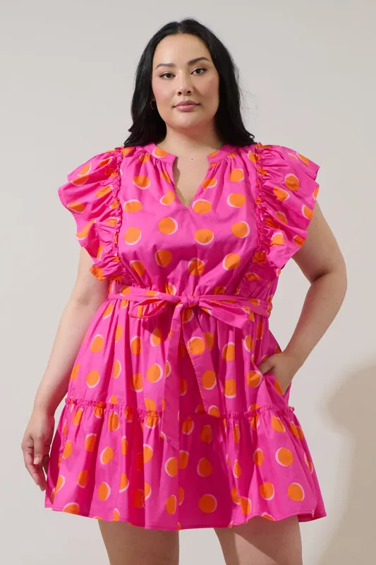 Rosy Polka Dot Ruffle Mini Dress Curve made by Sugarlips