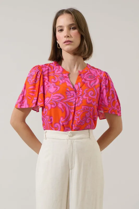 Marinda Floral Mivie Pleated Top sold by Sugarlips