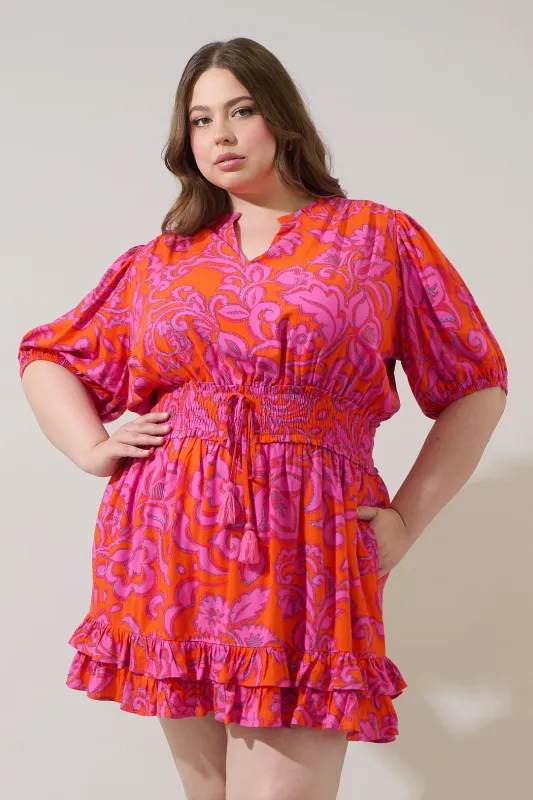 Marinda Floral Jurie Smocked Mini Dress Curve sold by Sugarlips