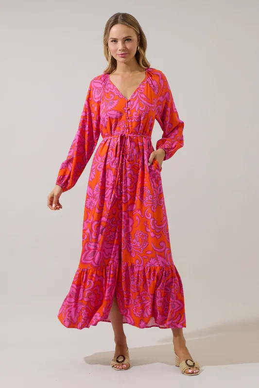 Marinda Floral Larrie Button Down Maxi Dress sold by Sugarlips