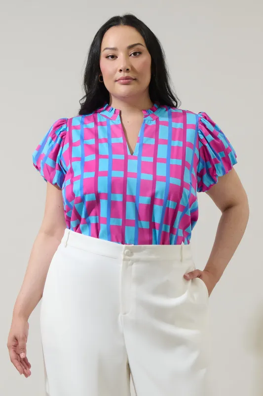 Marvy Checker Kenie Puff Sleeve Top Curve sold by Sugarlips