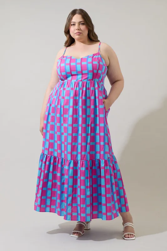 Marvy Checker Cabana Flowy Maxi Dress Curve sold by Sugarlips
