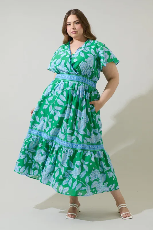 Verbena Floral Ingrida Surplice Maxi Dress Curve made by Sugarlips