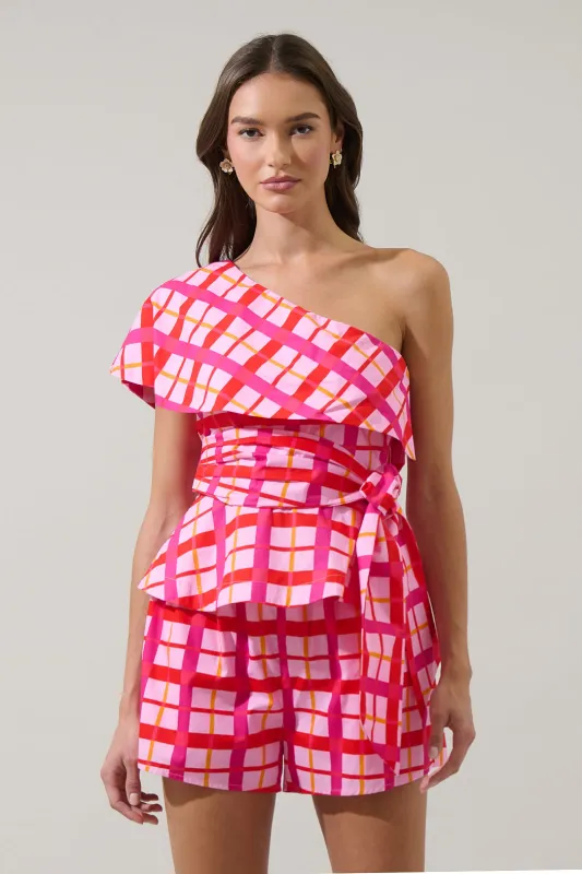 Darvy Checker Gris One Shoulder Top sold by Sugarlips