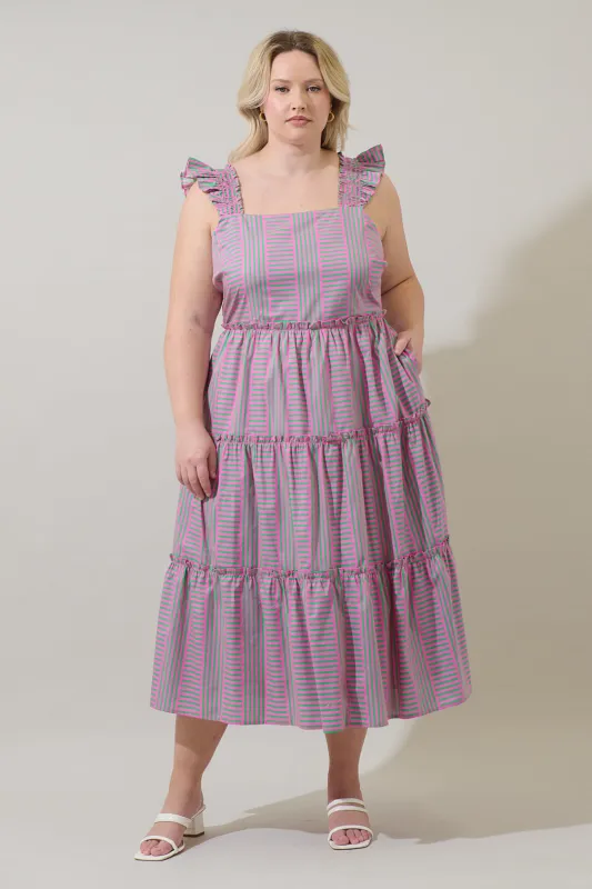 Valda Striped Aurie Tiered Midi Dress Curve sold by Sugarlips