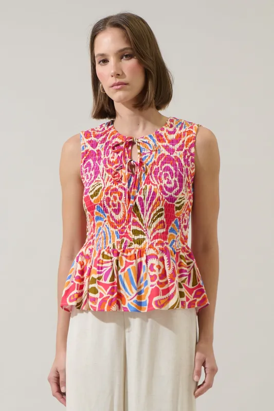 Nomi Floral Tinda Smocked Peplum Top sold by Sugarlips