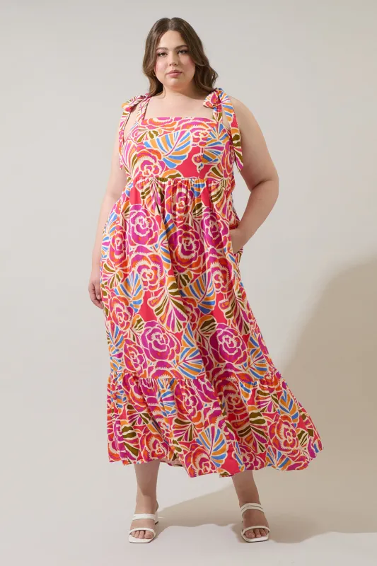 Nomi Floral Hendy Shoulder Tie Maxi Dress Curve sold by Sugarlips
