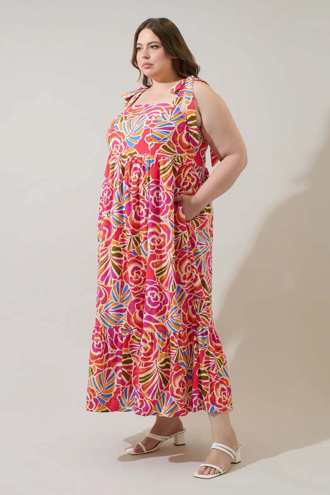 Nomi Floral Hendy Shoulder Tie Maxi Dress Curve sold by Sugarlips product image thumbnail 3