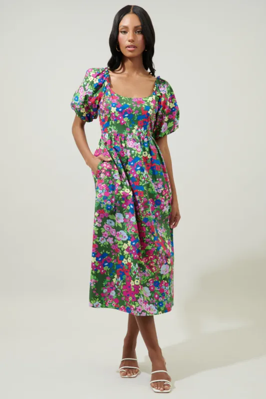 Trinity Floral Lullaby Balloon Sleeve Midi Dress sold by Sugarlips