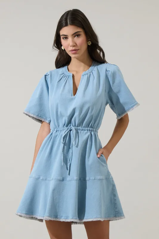 Gabriella Denim Fray Mini Dress made by Sugarlips