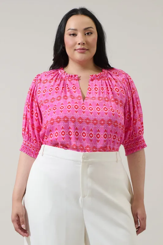 Mirany Ikat Bindy Puff Sleeve Top Curve sold by Sugarlips