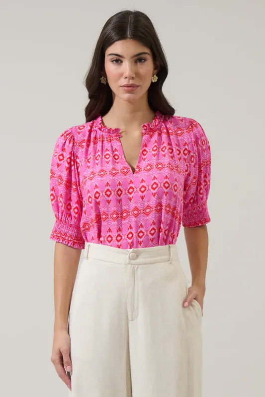 Mirany Ikat Bindy Puff Sleeve Top sold by Sugarlips