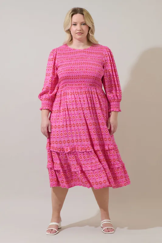 Mirany Ikat Ludlow Smocked Midi Dress Curve made by Sugarlips