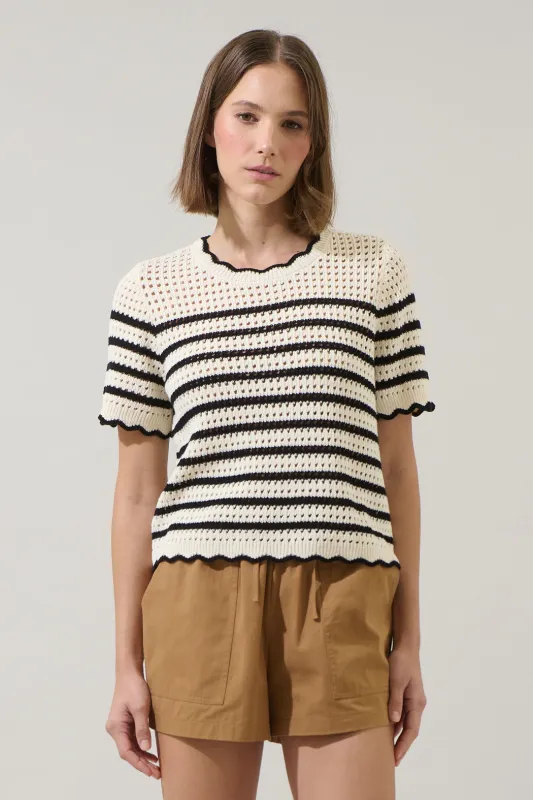 Tarcy Striped Scallop Sweater Top made by Sugarlips