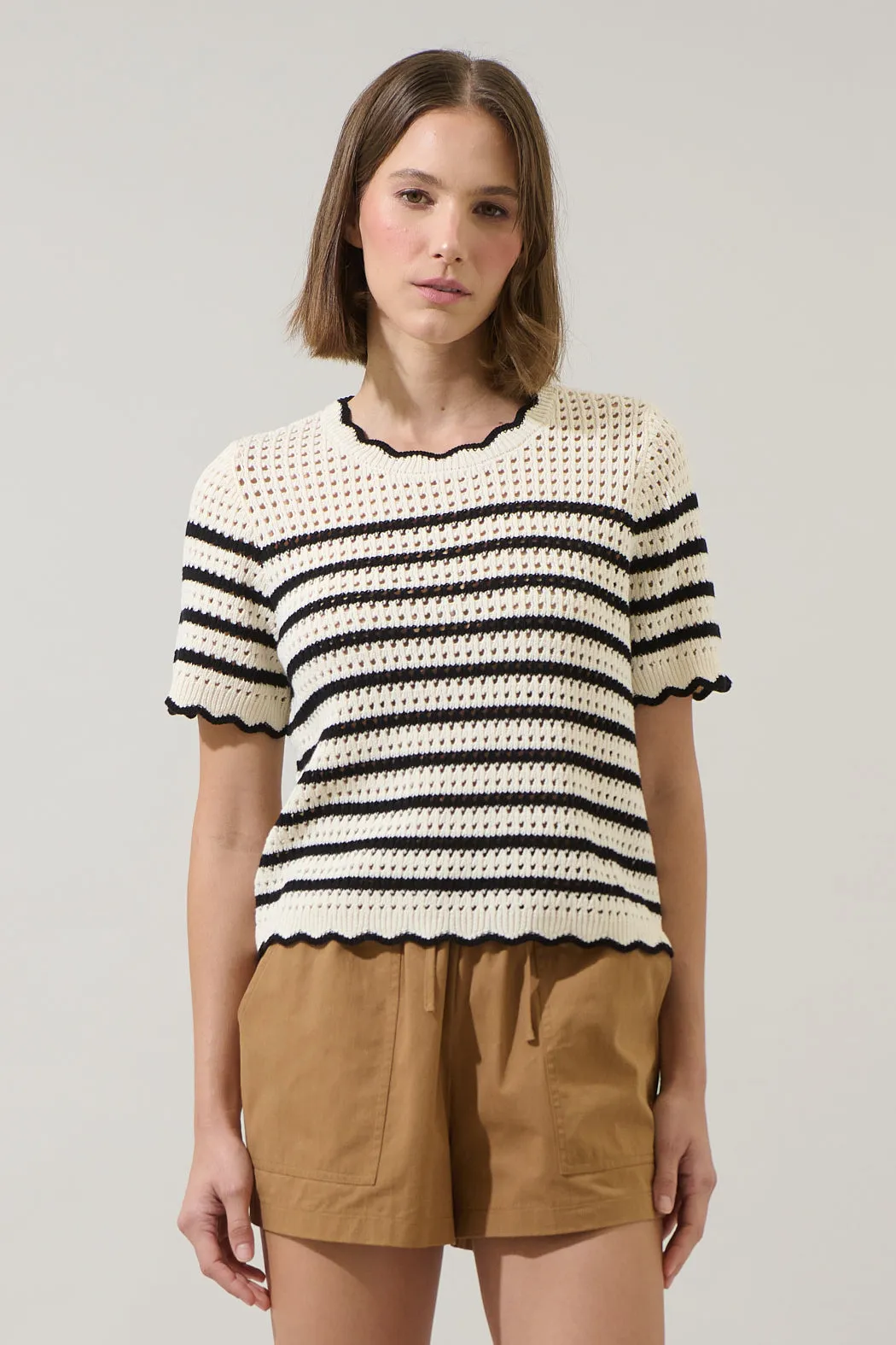 Tarcy Striped Scallop Sweater Top sold by Sugarlips