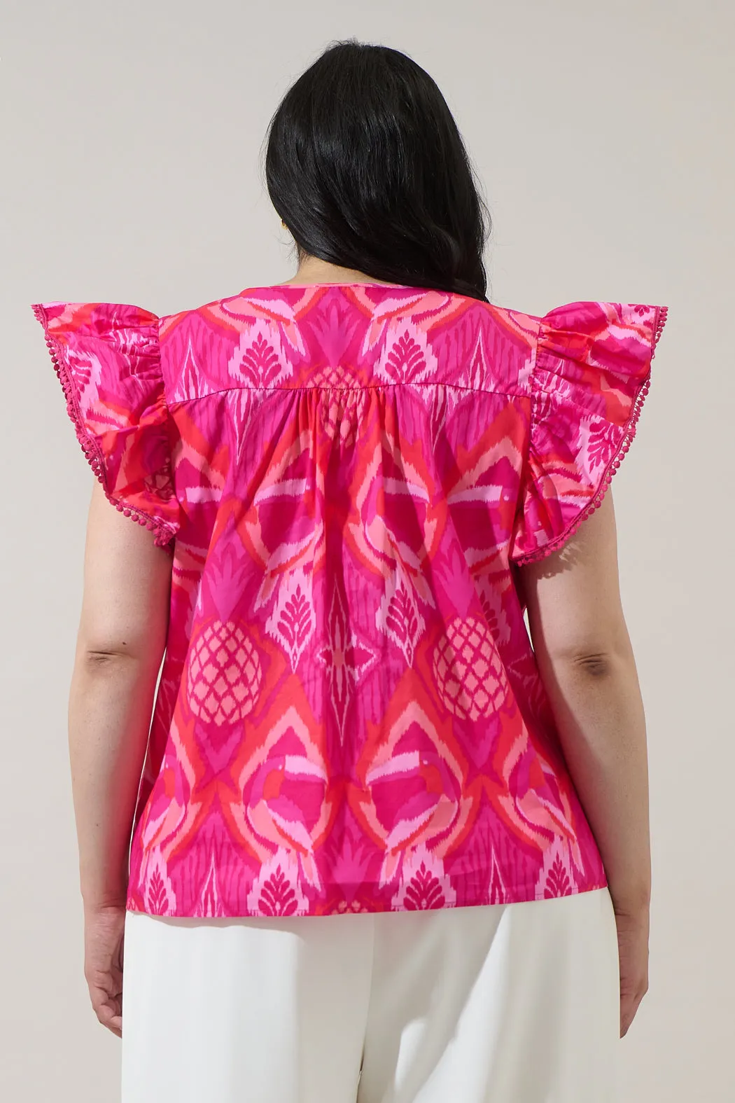 Prissa Ikat Carya Ruffle Poplin Top Curve sold by Sugarlips product image thumbnail 2
