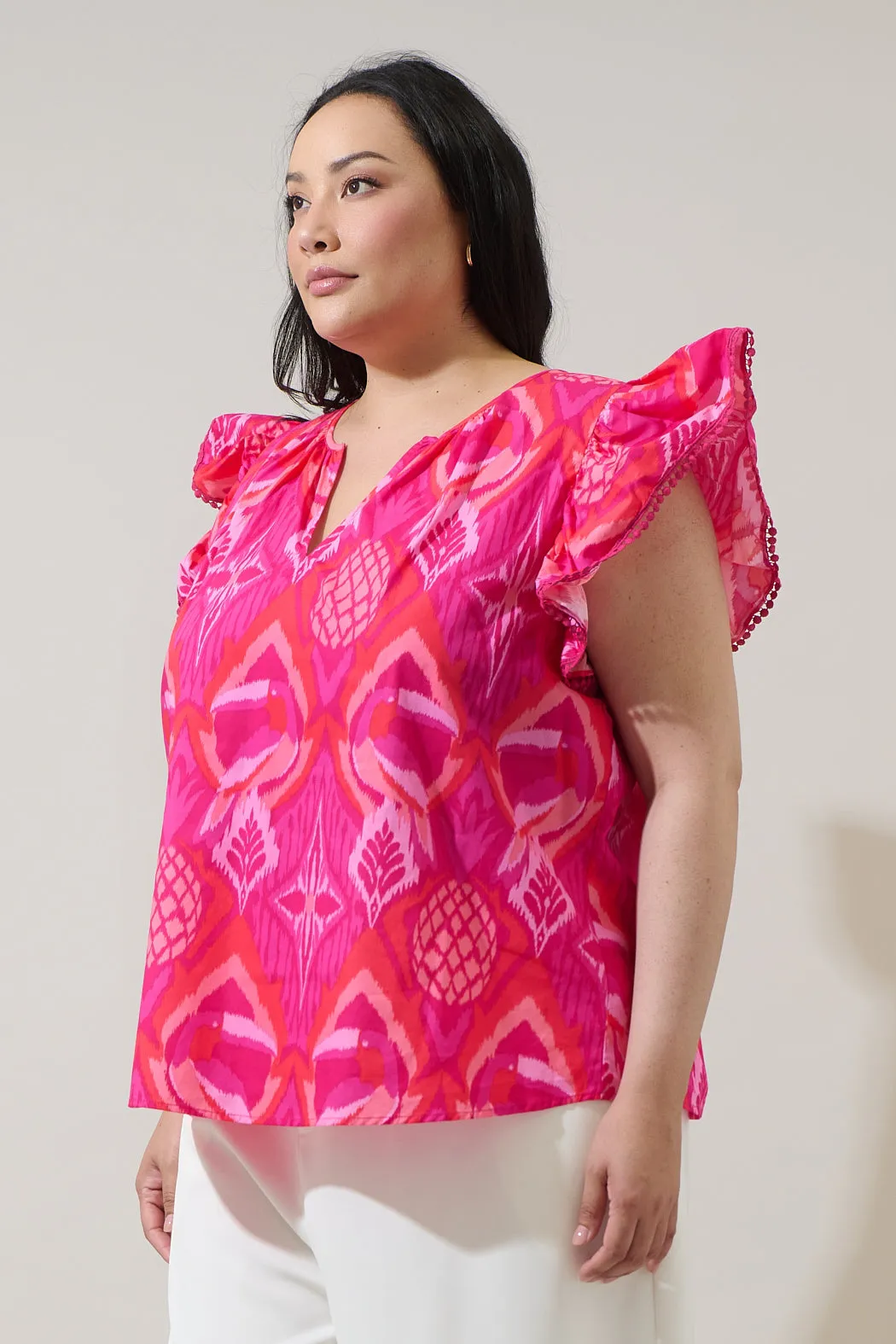 Prissa Ikat Carya Ruffle Poplin Top Curve sold by Sugarlips product image thumbnail 3