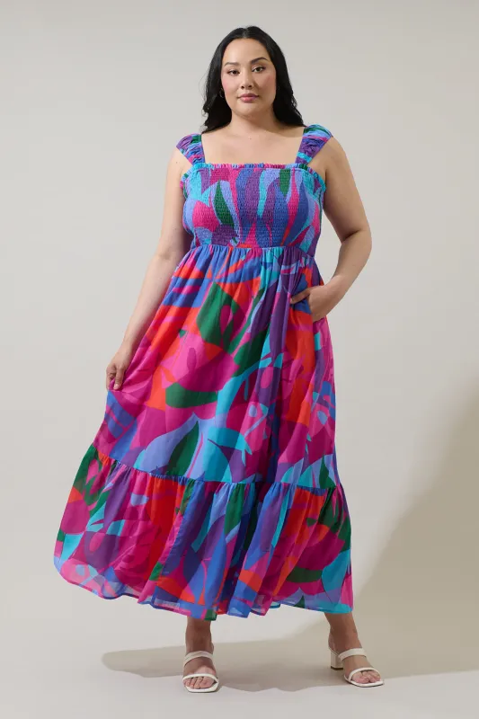 Vemmy Abstract Tayla Smocked Maxi Dress Curve sold by Sugarlips