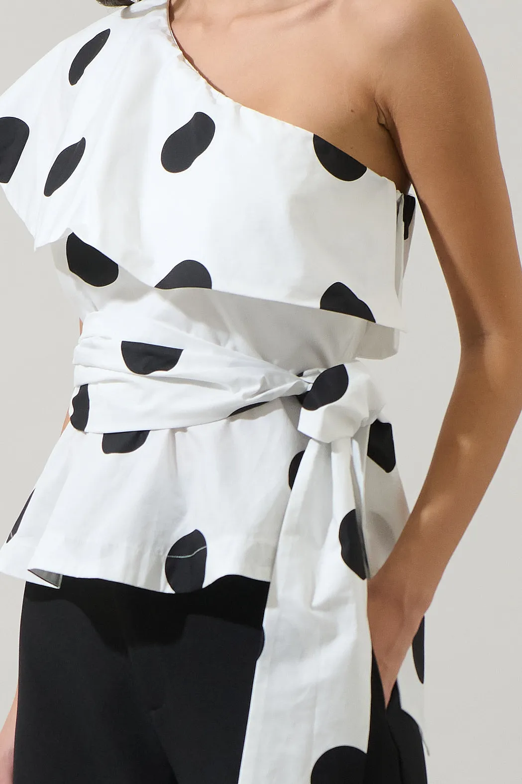 Randal Polka Dot Gris One Shoulder Top sold by Sugarlips product image thumbnail 5