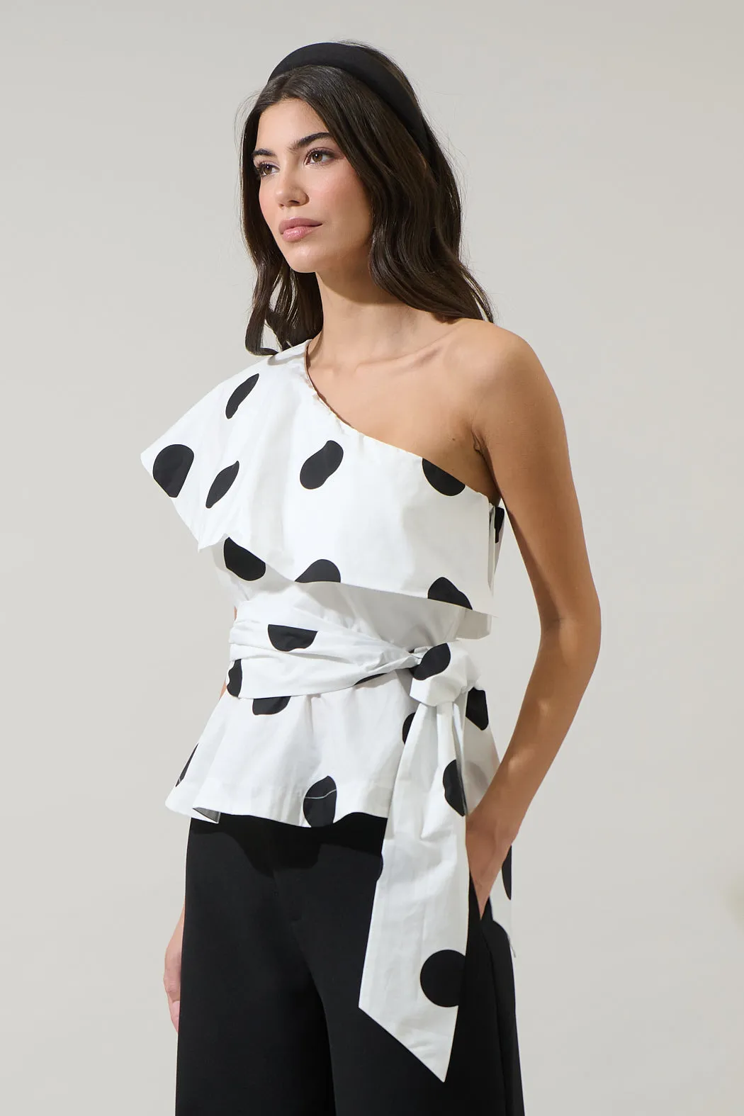 Randal Polka Dot Gris One Shoulder Top sold by Sugarlips product image thumbnail 3