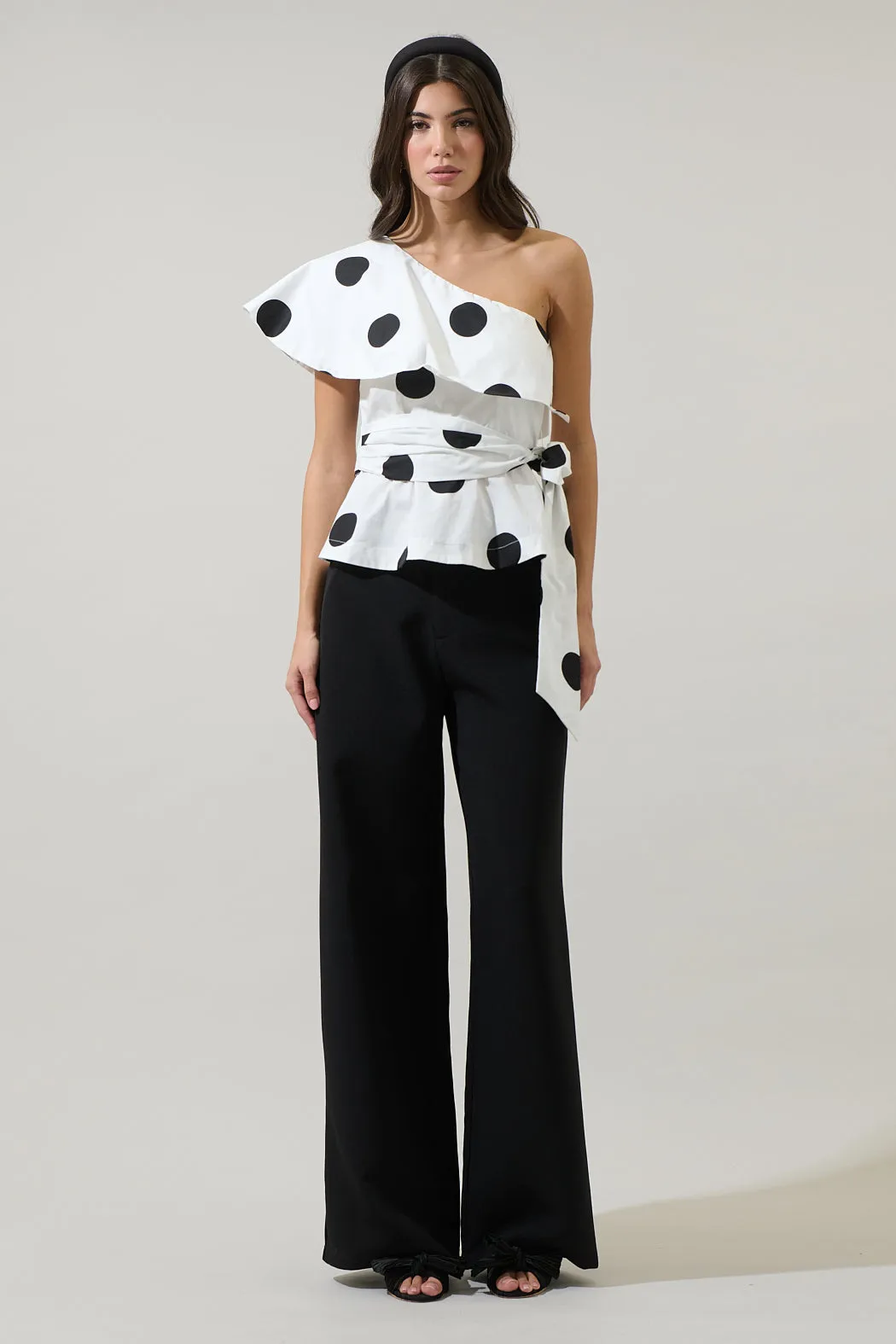 Randal Polka Dot Gris One Shoulder Top sold by Sugarlips product image thumbnail 4
