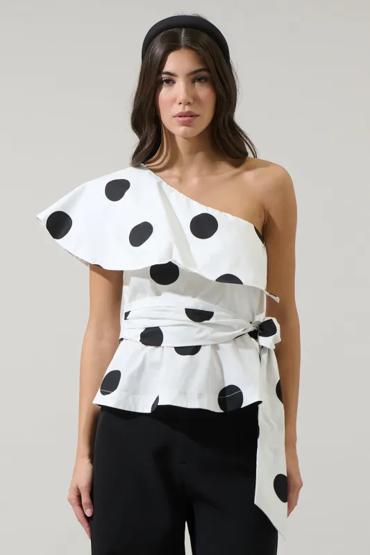 Randal Polka Dot Gris One Shoulder Top made by Sugarlips