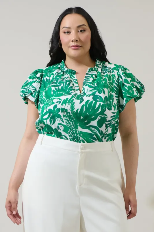 Masey Tropical Keni Split Neck Top Curve sold by Sugarlips