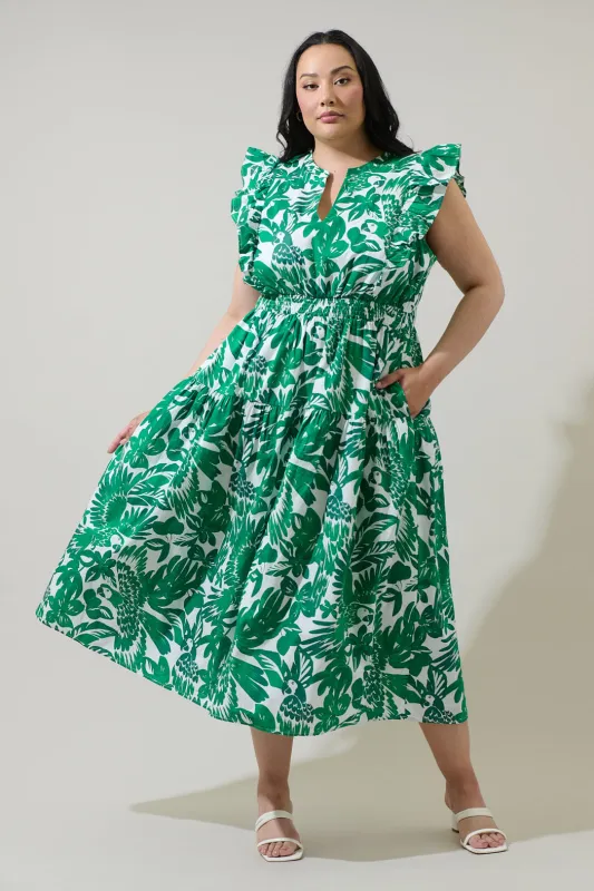 Masey Tropical Virna Ruffle Midi Dress Curve sold by Sugarlips