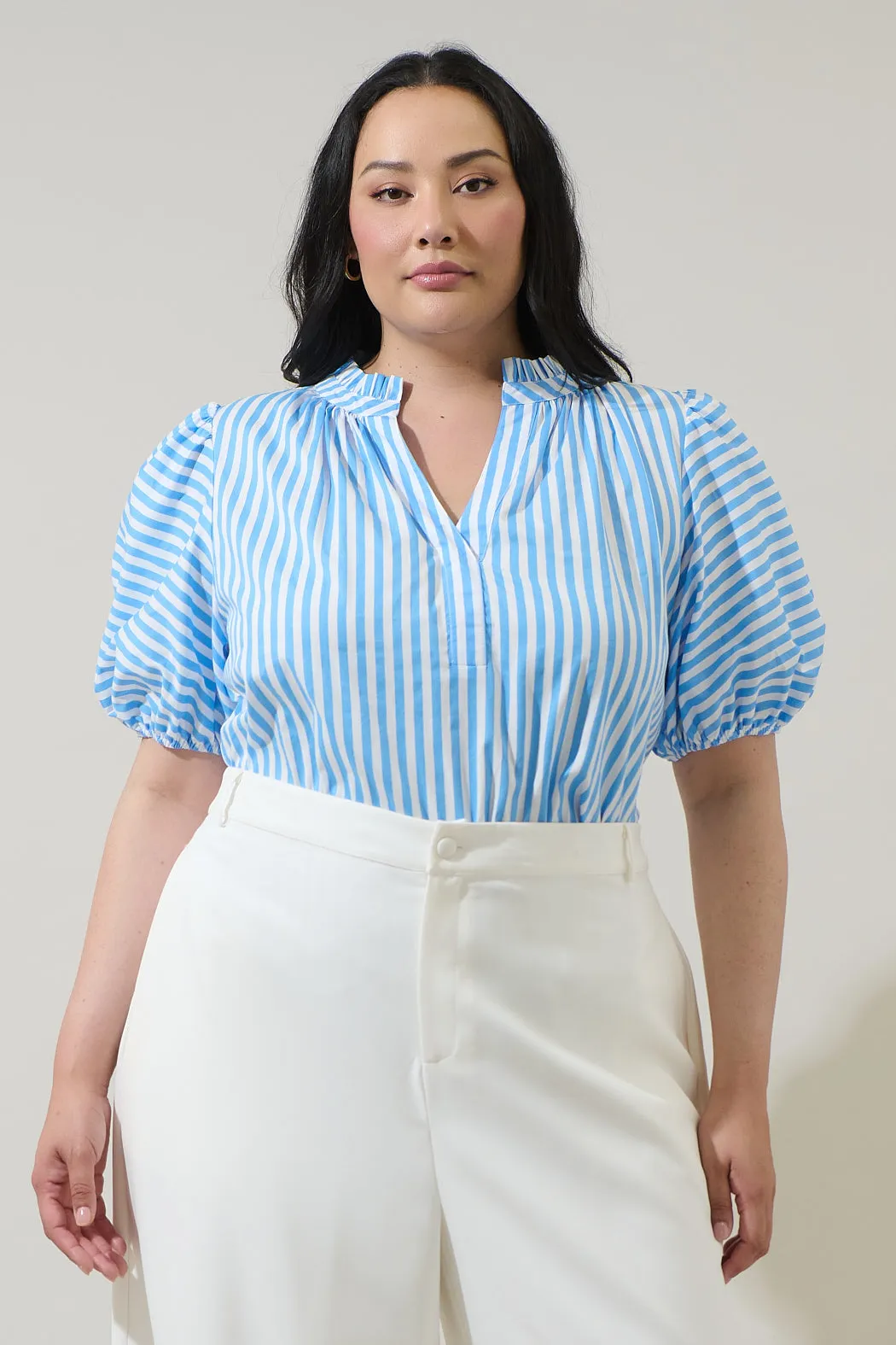 Saida Striped Josy Puff Sleeve Top Curve sold by Sugarlips