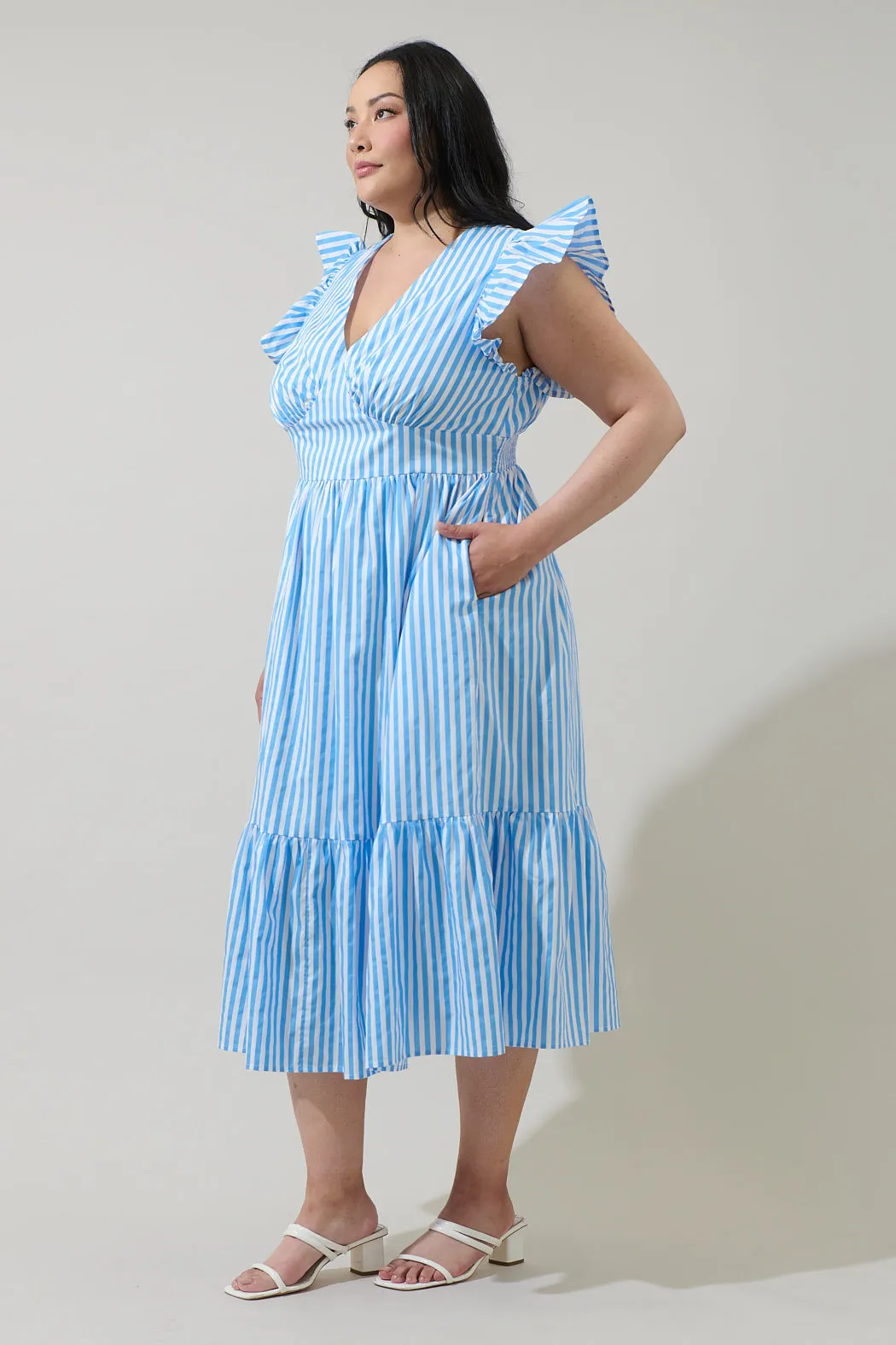 Saida Striped Alara Ruffle Midi Dress Curve sold by Sugarlips product image thumbnail 3
