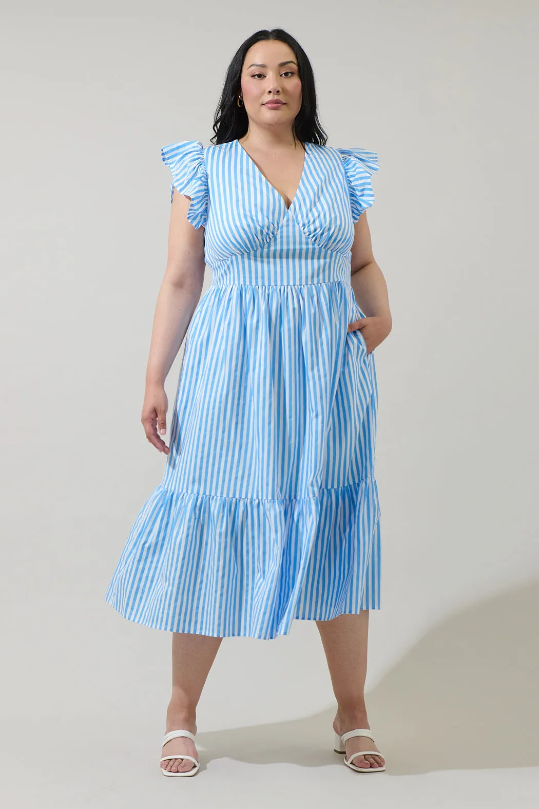 Saida Striped Alara Ruffle Midi Dress Curve sold by Sugarlips
