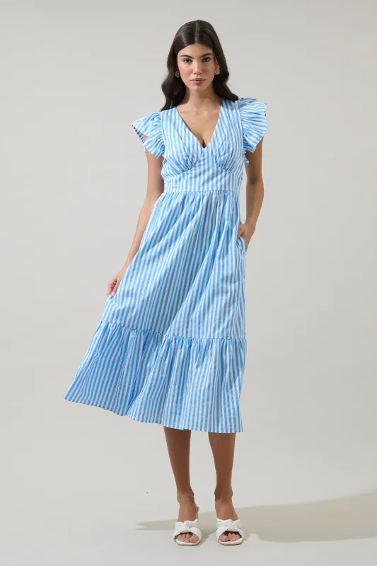 Saida Striped Alara Ruffle Midi Dress sold by Sugarlips