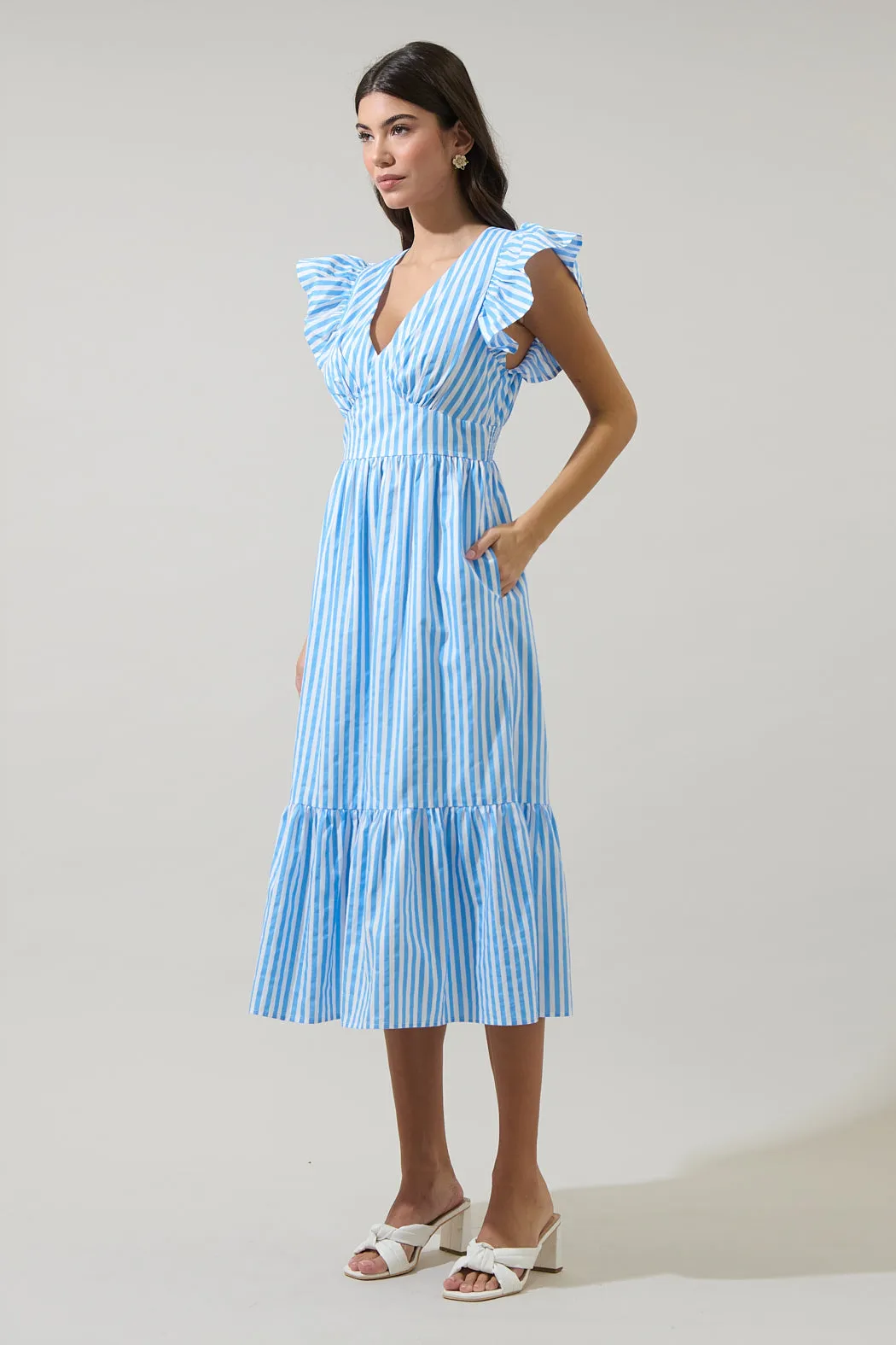 Saida Striped Alara Ruffle Midi Dress sold by Sugarlips product image thumbnail 3