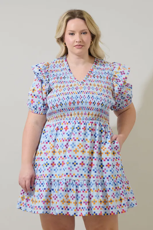 Kessa Geo Leones Smocked Mini Dress Curve sold by Sugarlips