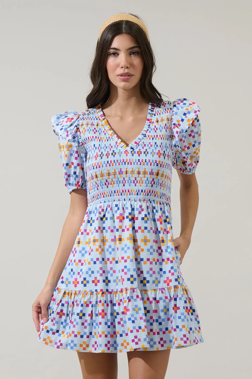 Kessa Geo Leones Smocked Mini Dress sold by Sugarlips