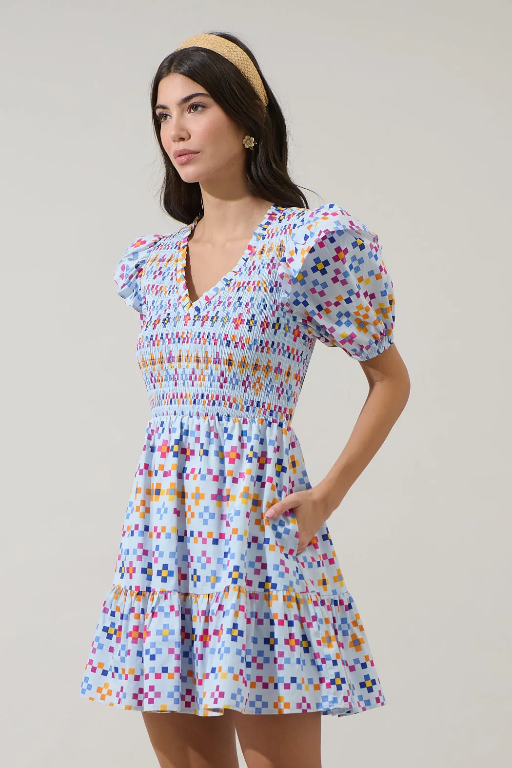 Kessa Geo Leones Smocked Mini Dress sold by Sugarlips product image thumbnail 3