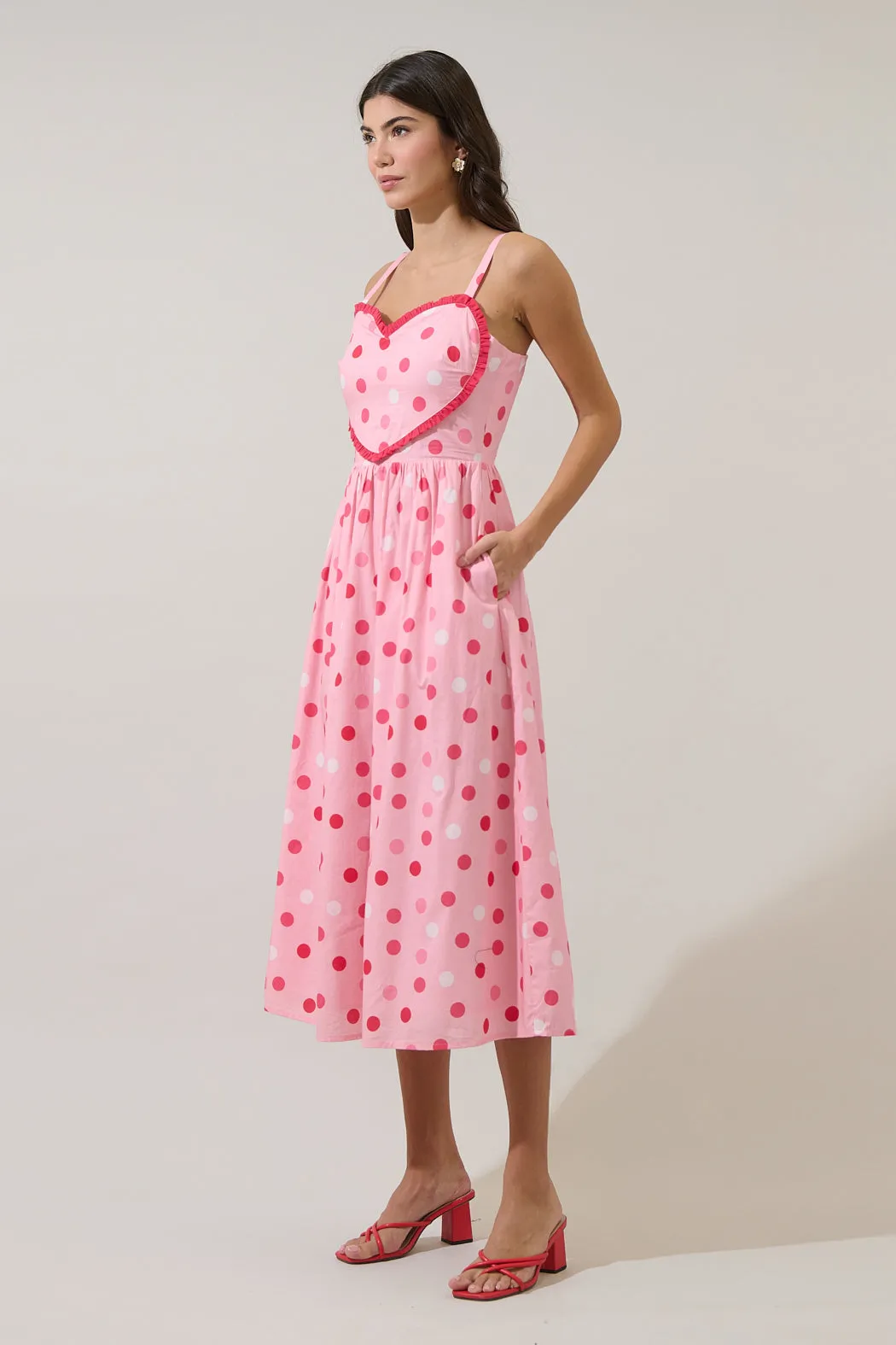 Serry Polka Dot Heart Smocked Midi Dress sold by Sugarlips product image thumbnail 3