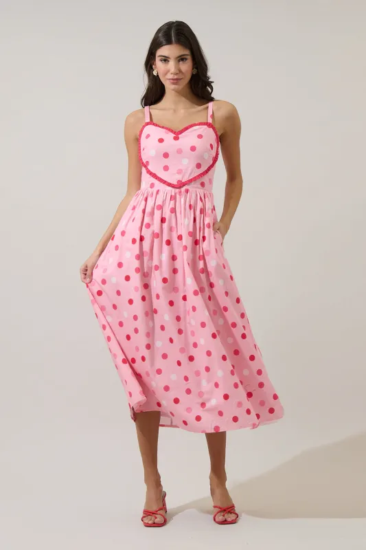 Serry Polka Dot Heart Smocked Midi Dress sold by Sugarlips