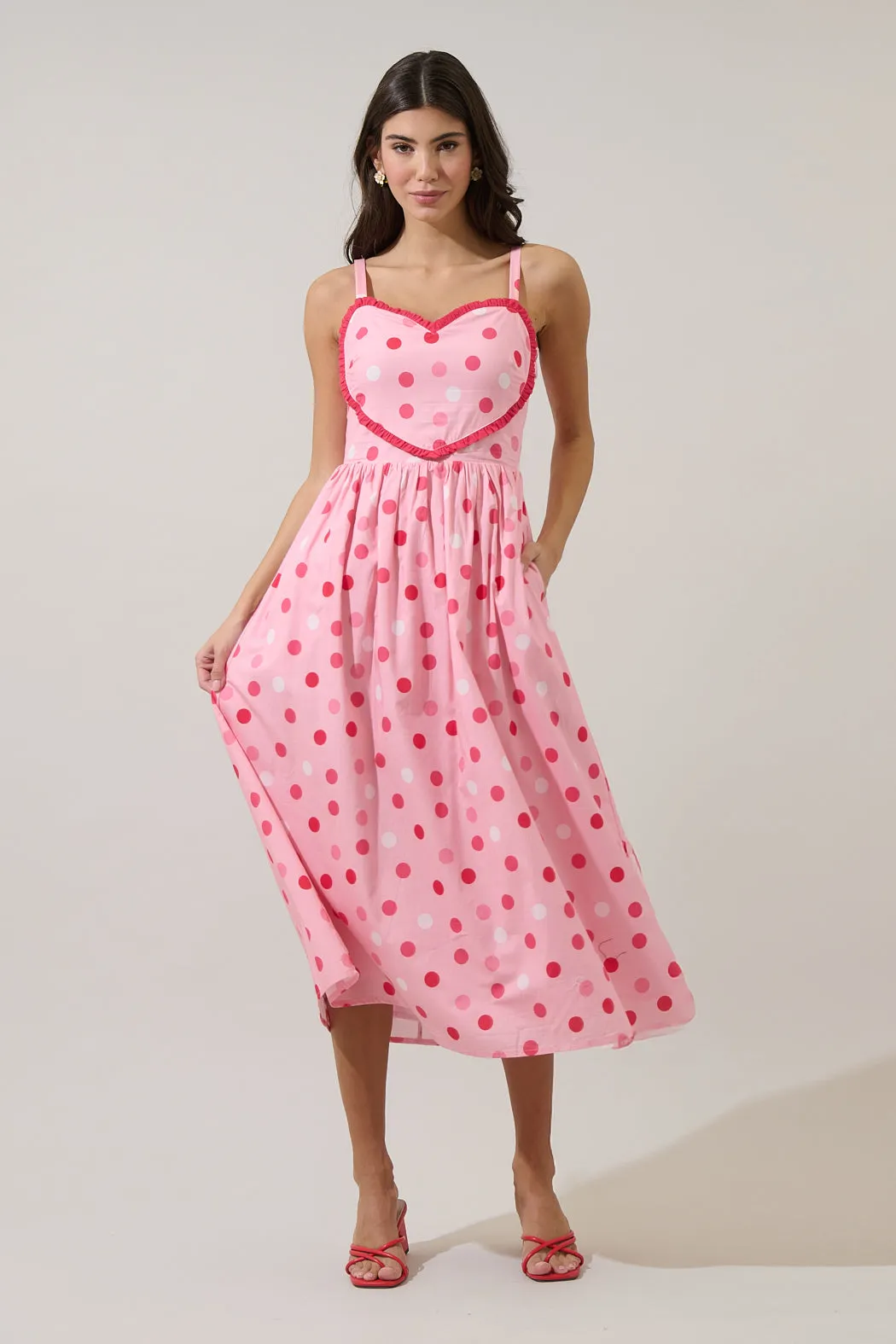 Serry Polka Dot Heart Smocked Midi Dress sold by Sugarlips