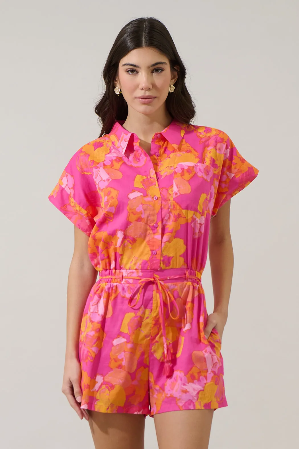 Elaris Floral Mavy Button Up Romper sold by Sugarlips