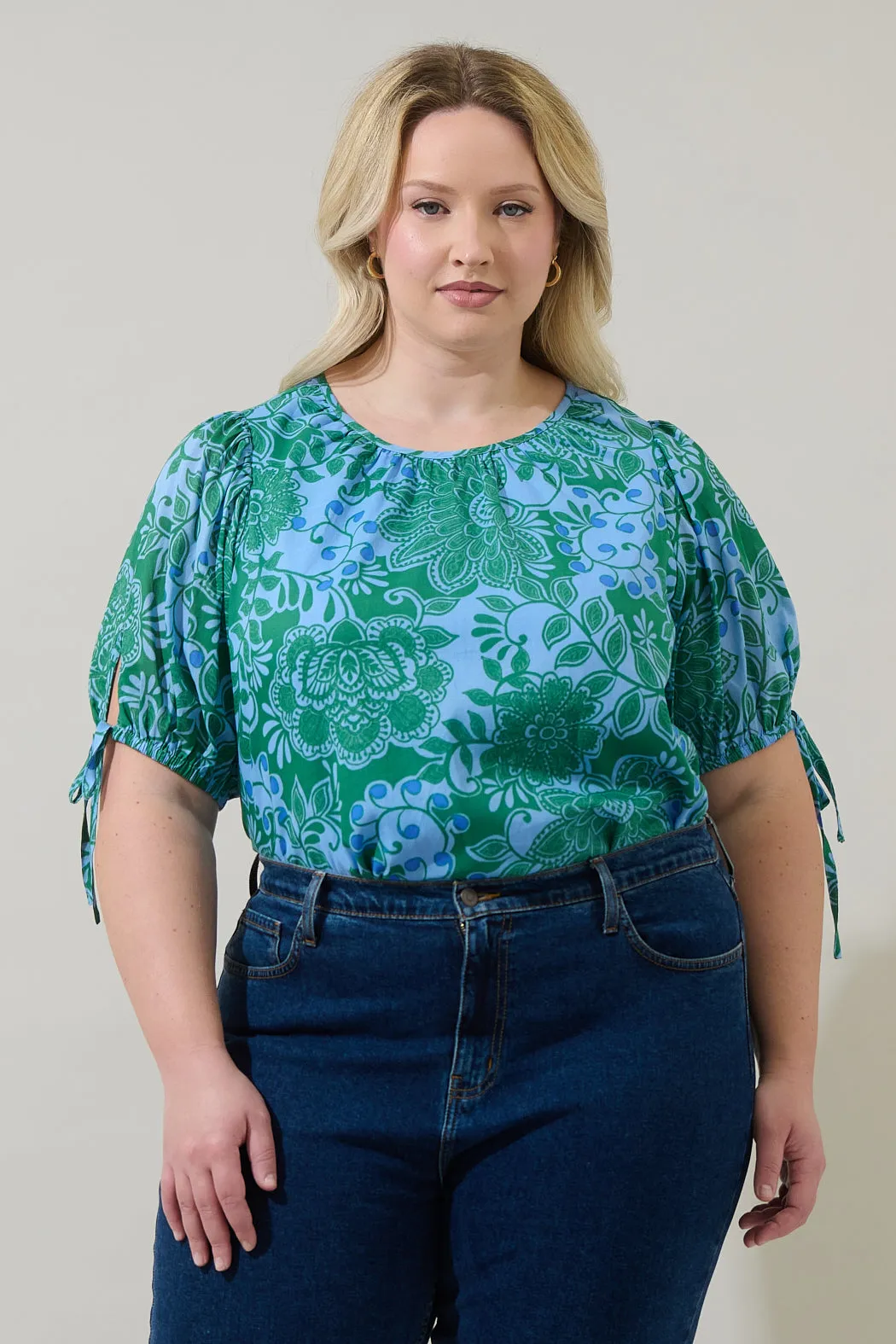 Tressa Floral Kareli Puff Sleeve Top Curve sold by Sugarlips