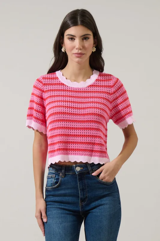 Clarie Stripe Crochet Sweater Top sold by Sugarlips