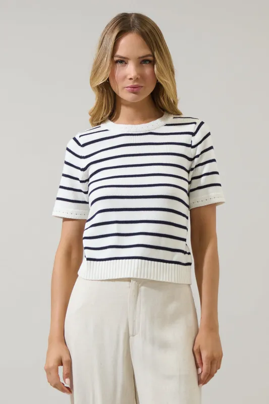 Tessie Stripe Short Sleeve Sweater Top sold by Sugarlips