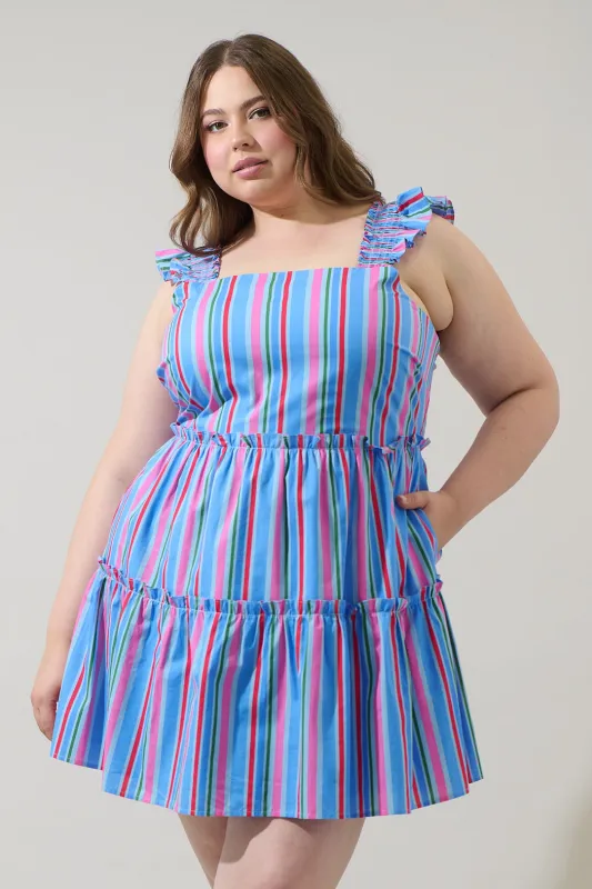 Jaimie Stripes Ruffle Tiered Mini Dress Curve sold by Sugarlips