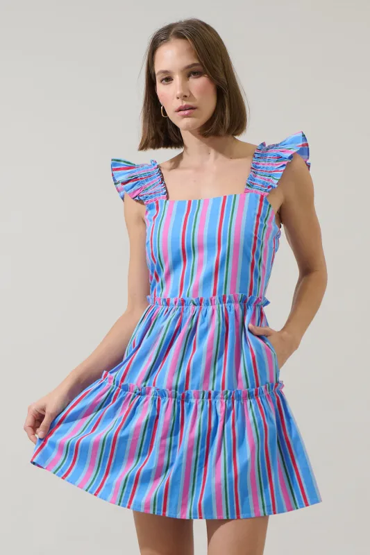 Jaimie Stripes Ruffle Tiered Mini Dress sold by Sugarlips